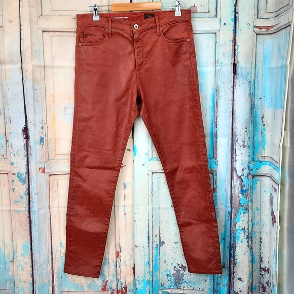 AG Farrah High Rise Ankle Skinny Coated Leatherette Jean, Rich Crimson - Picture 3 of 9